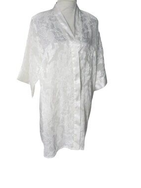Vintage Frederick's of Hollywood White Sheer Floral Burnout Robe M
